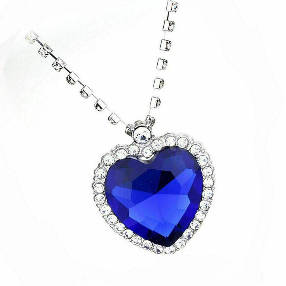 Titanic Heart of The Ocean Sapphire Blue Crystal Necklace Pendant MEMORY Gift